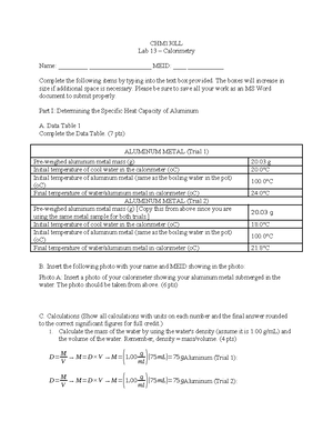 Lab 2 - CHM151LL LAB - CHM130LL Lab 2 – Exploring Measurements ...