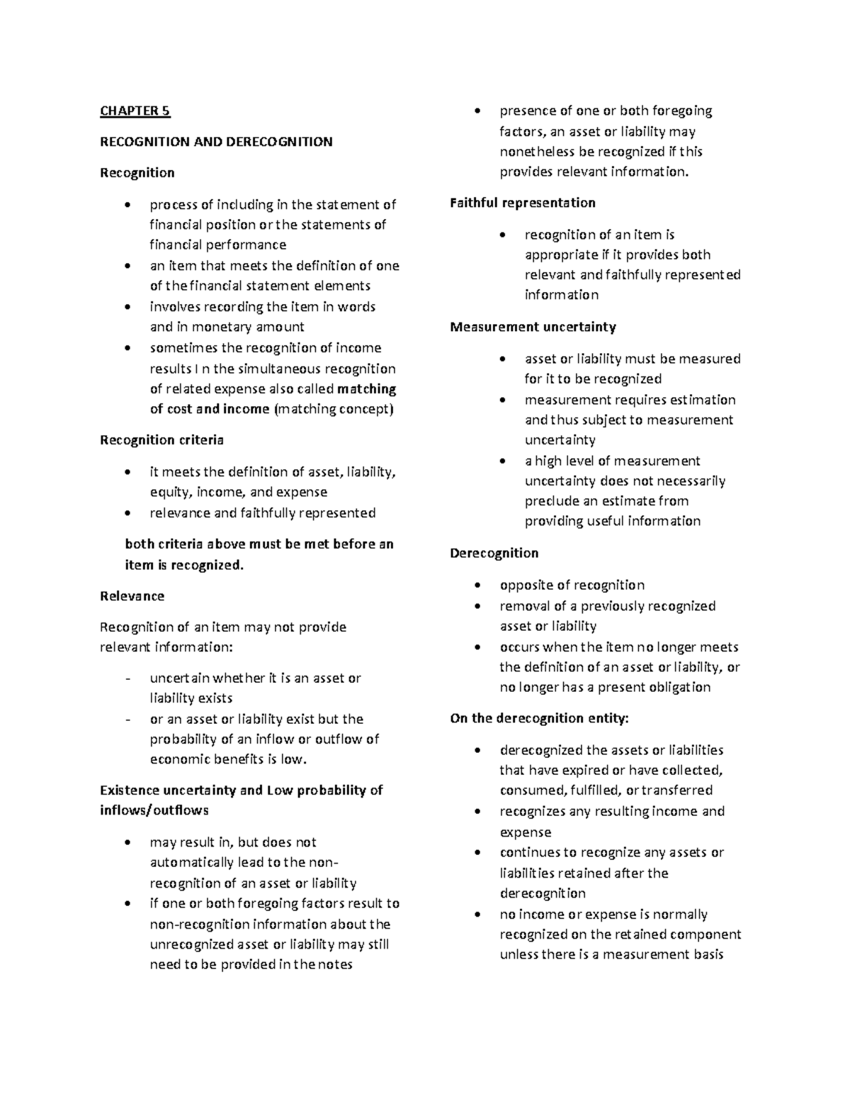 Recognition-AND- Derecognition- Measurement - CHAPTER 5 RECOGNITION AND ...