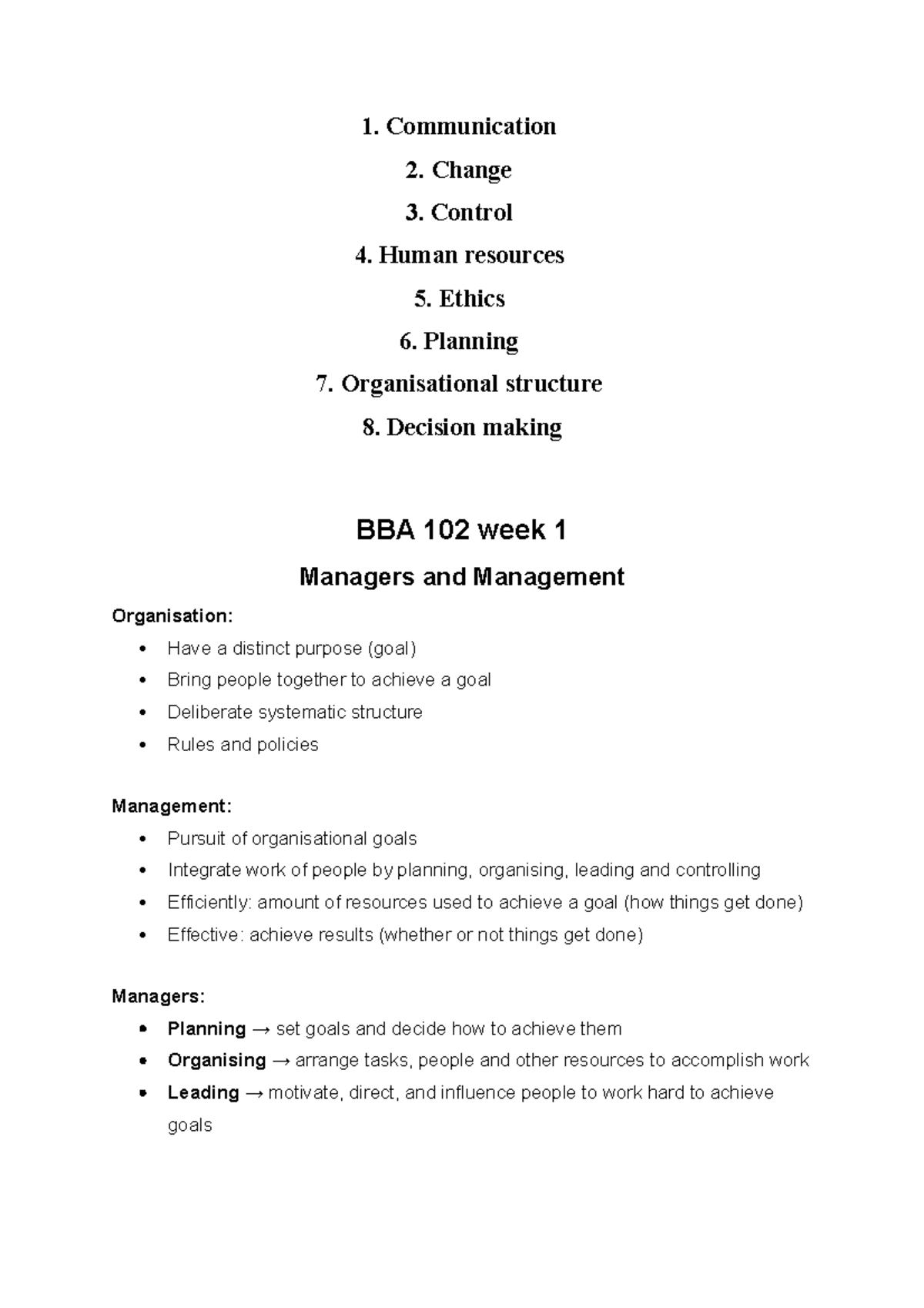 BBA102-study-notes - Summary Principles of Management - 1 ...