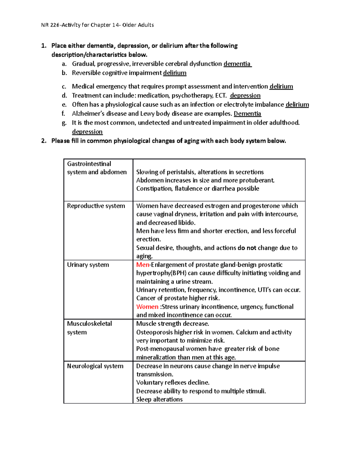 Week 3 Activity on Chapter 14 Older Adult 2022 Answer KEY - Place ...