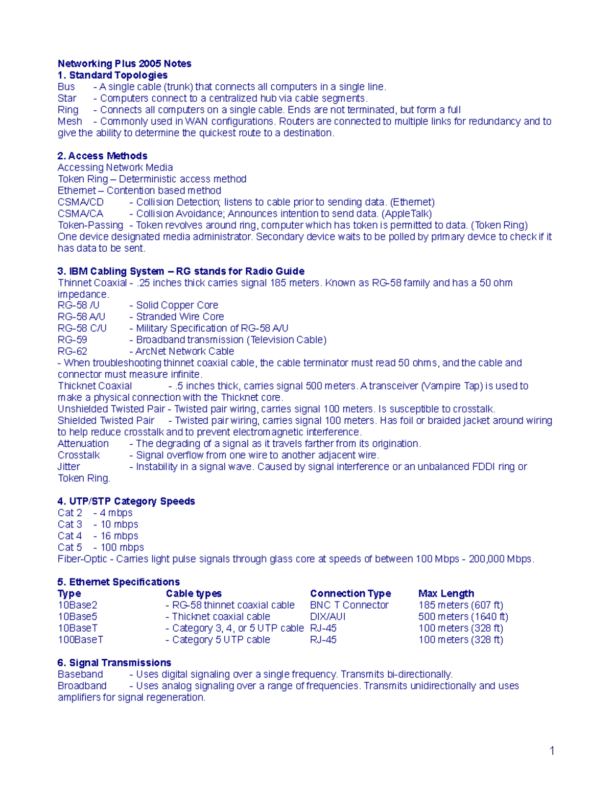 NEW Networking Essentials Notes - Networking Plus 2005 Notes 1 ...