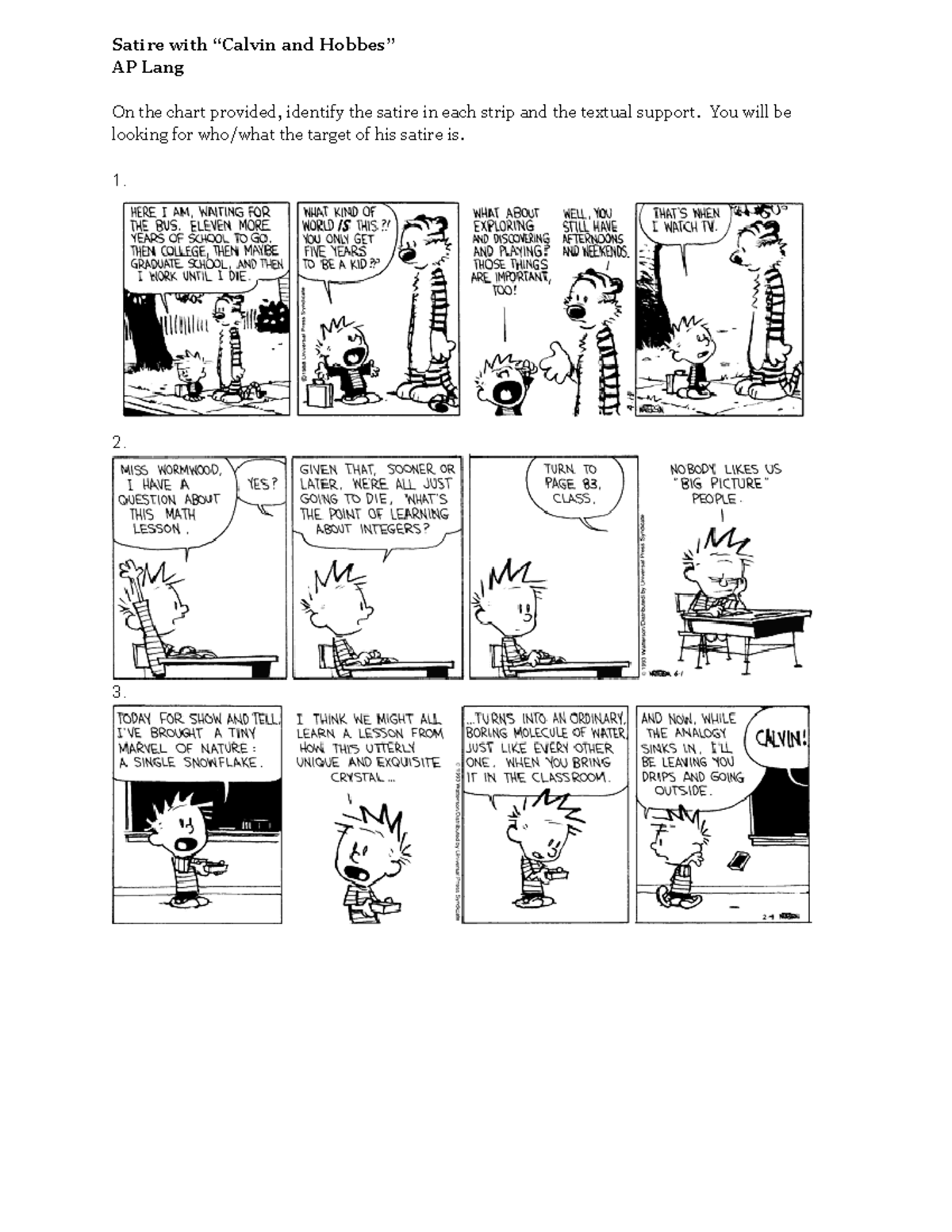 Group - Satire with Calvin and Hobbes - Satire with “Calvin and Hobbes ...