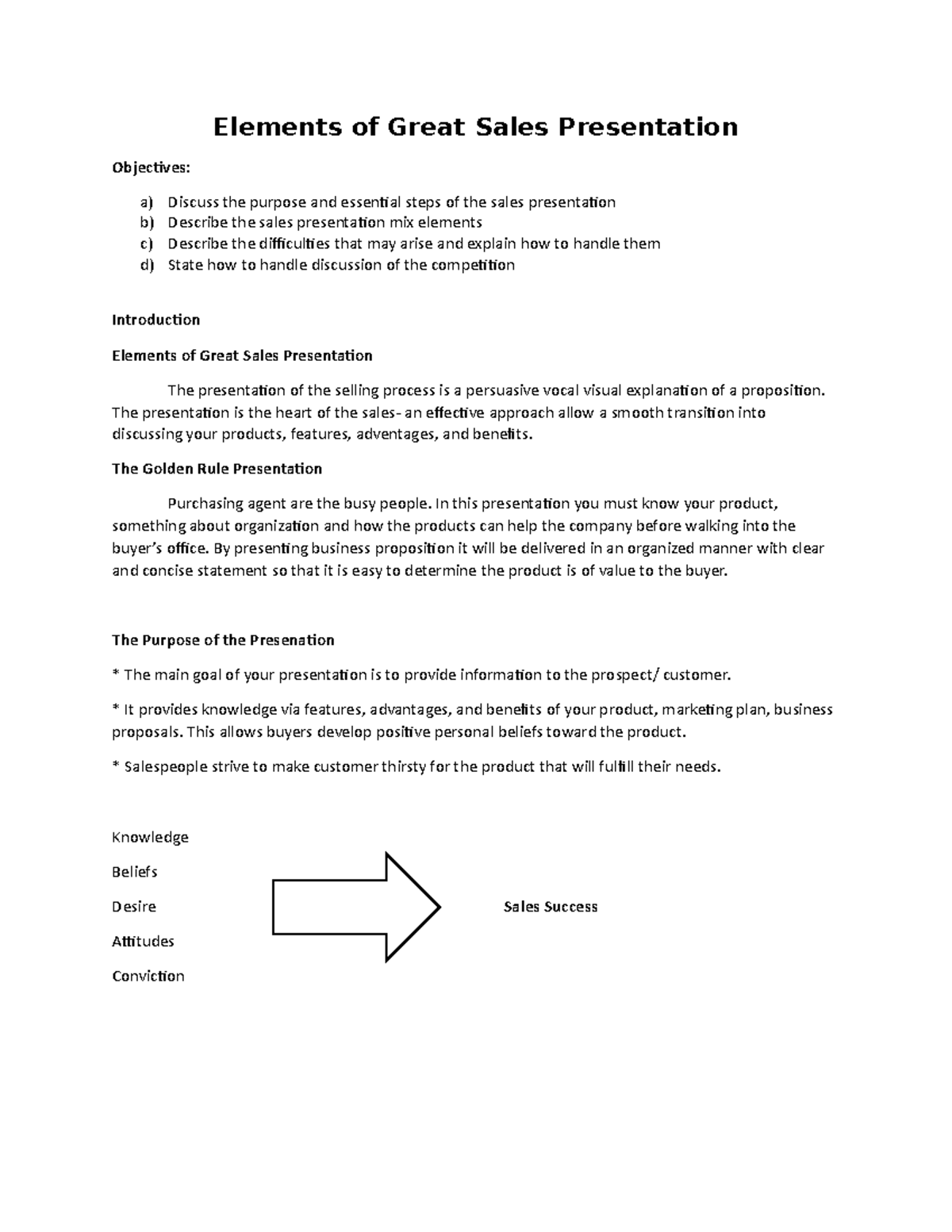 Sales-Module - Elements of Great Sales Presentation The presentation of ...