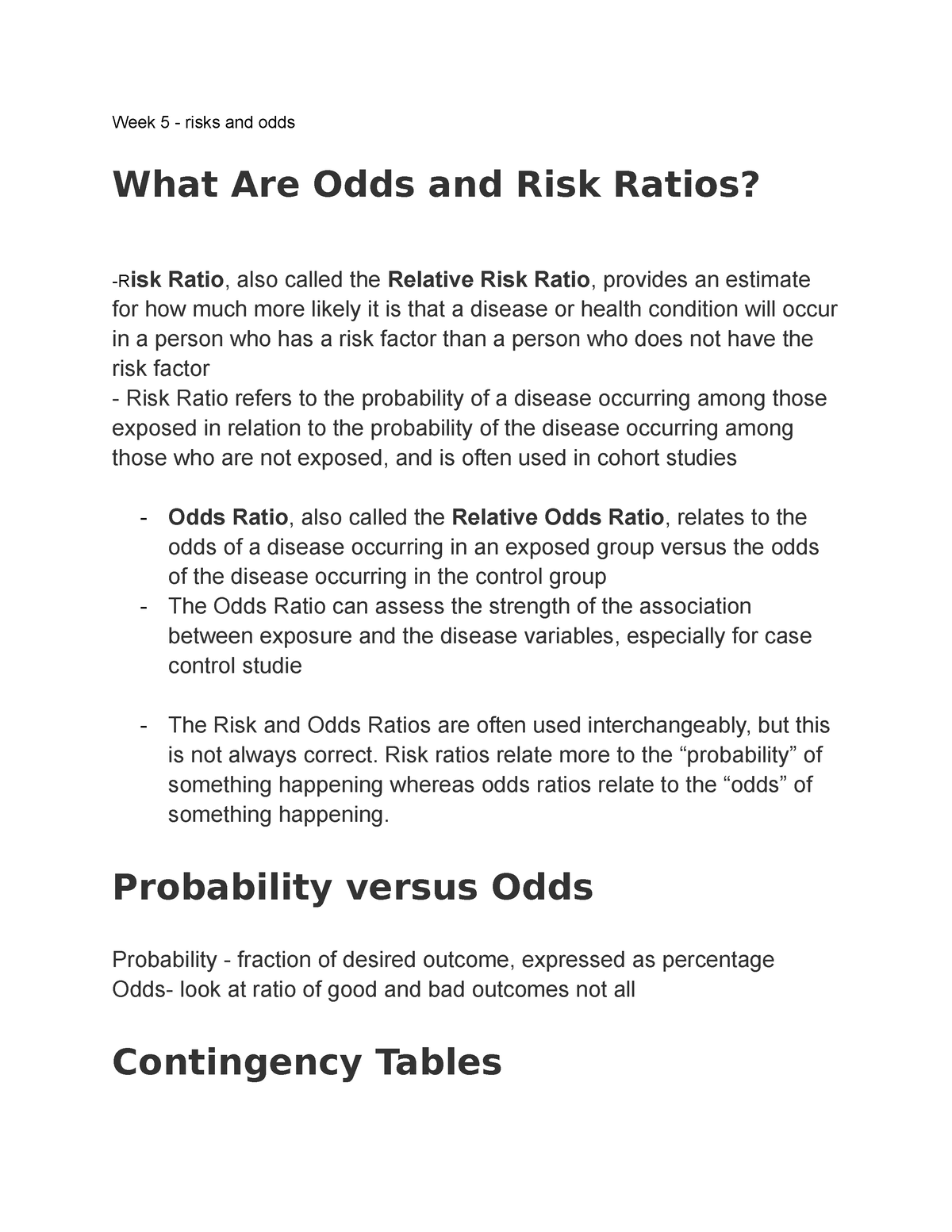 Week 5 Risks And Odds Week 5 Notes For Midterm Two Week 5 Risks And Odds What Are Odds And Studocu