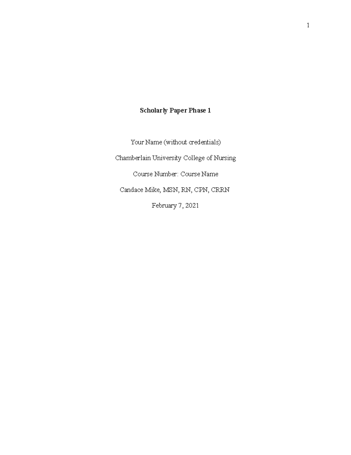 APA 7th Edition Paper Template Rnbsn - 1 Scholarly Paper Phase 1 Your ...