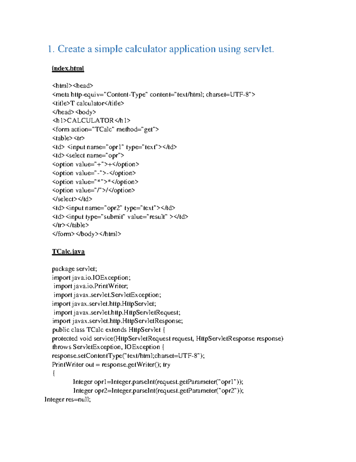 Important 3 questions fss 1. Create a simple calculator application