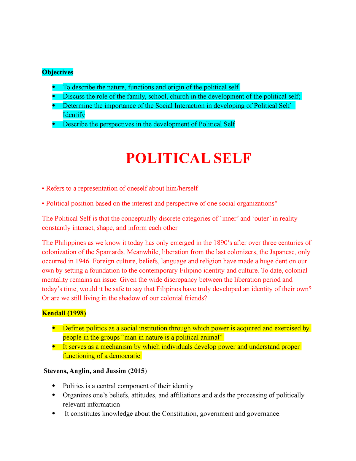 Political SELF Understanding The Self BS Economics StuDocu