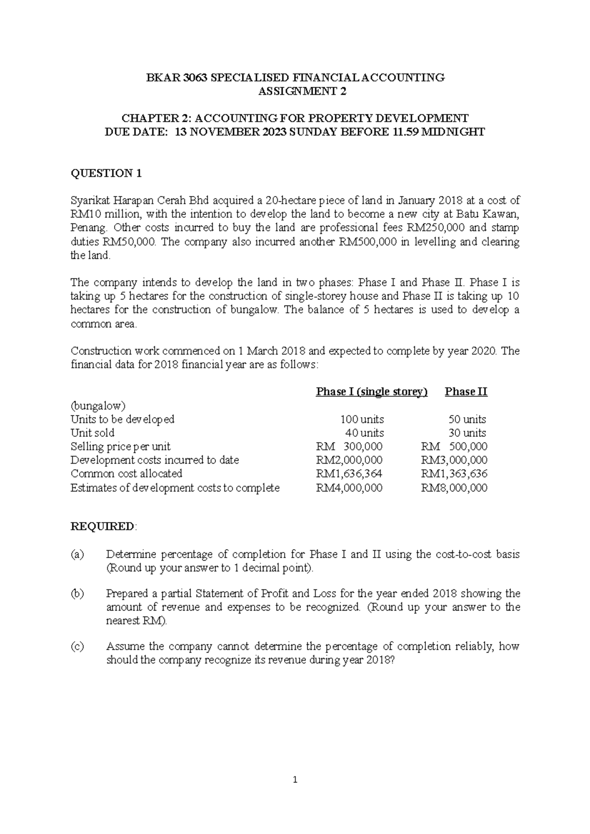 Assignment 2 Questions A231 BKAR3063 BKAR 3063 SPECIALISED FINANCIAL