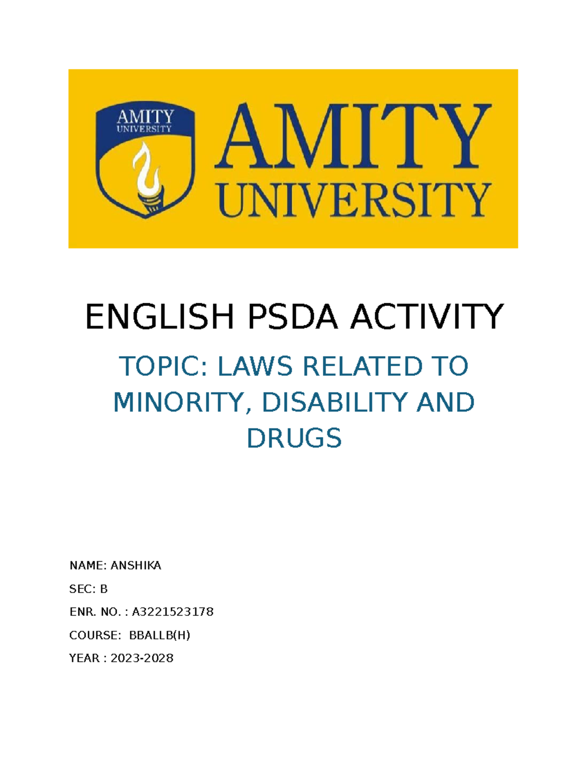 Laws on minority, drugs - ENGLISH PSDA ACTIVITY TOPIC: LAWS RELATED TO ...