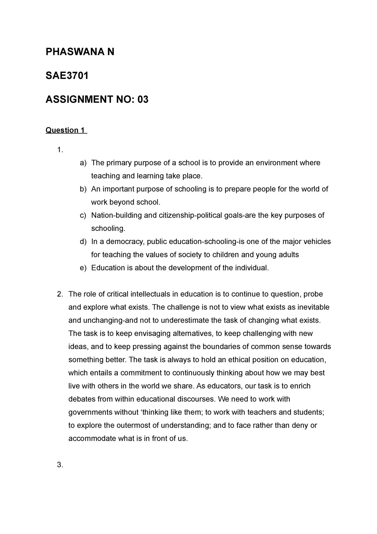 sae3701 assignment 3 memorandum