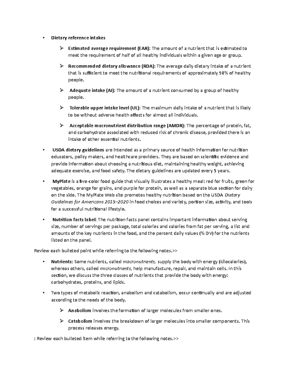 Nutrition - Dietary reference intakes Ø Estimated average requirement ...