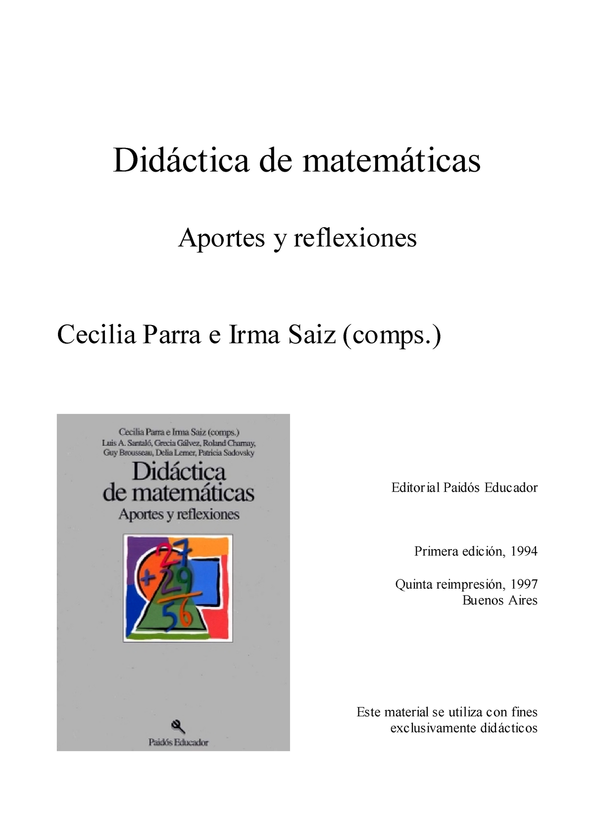 Didáctica De Las Matemáticas - Charnay Resolución De Problemas ...