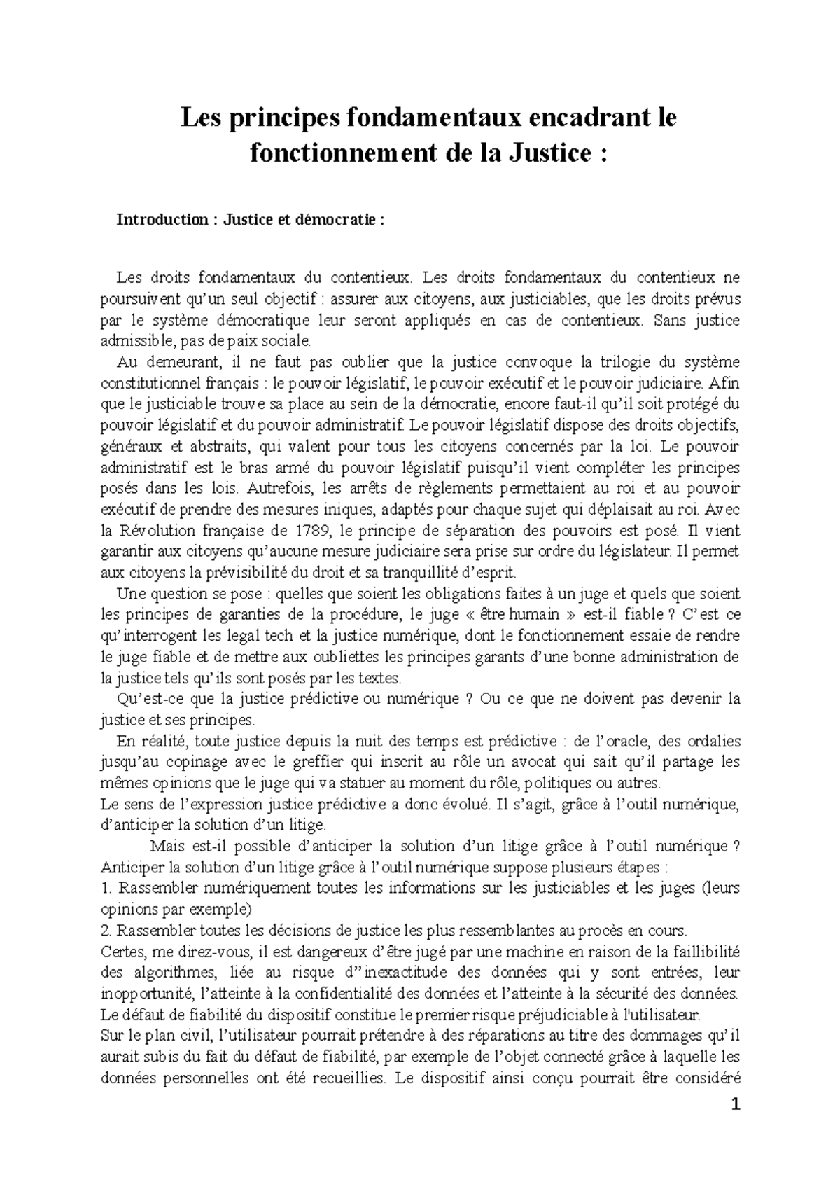 3) Les principes fondamentaux encadrant le fonctionnement de la Justice ...