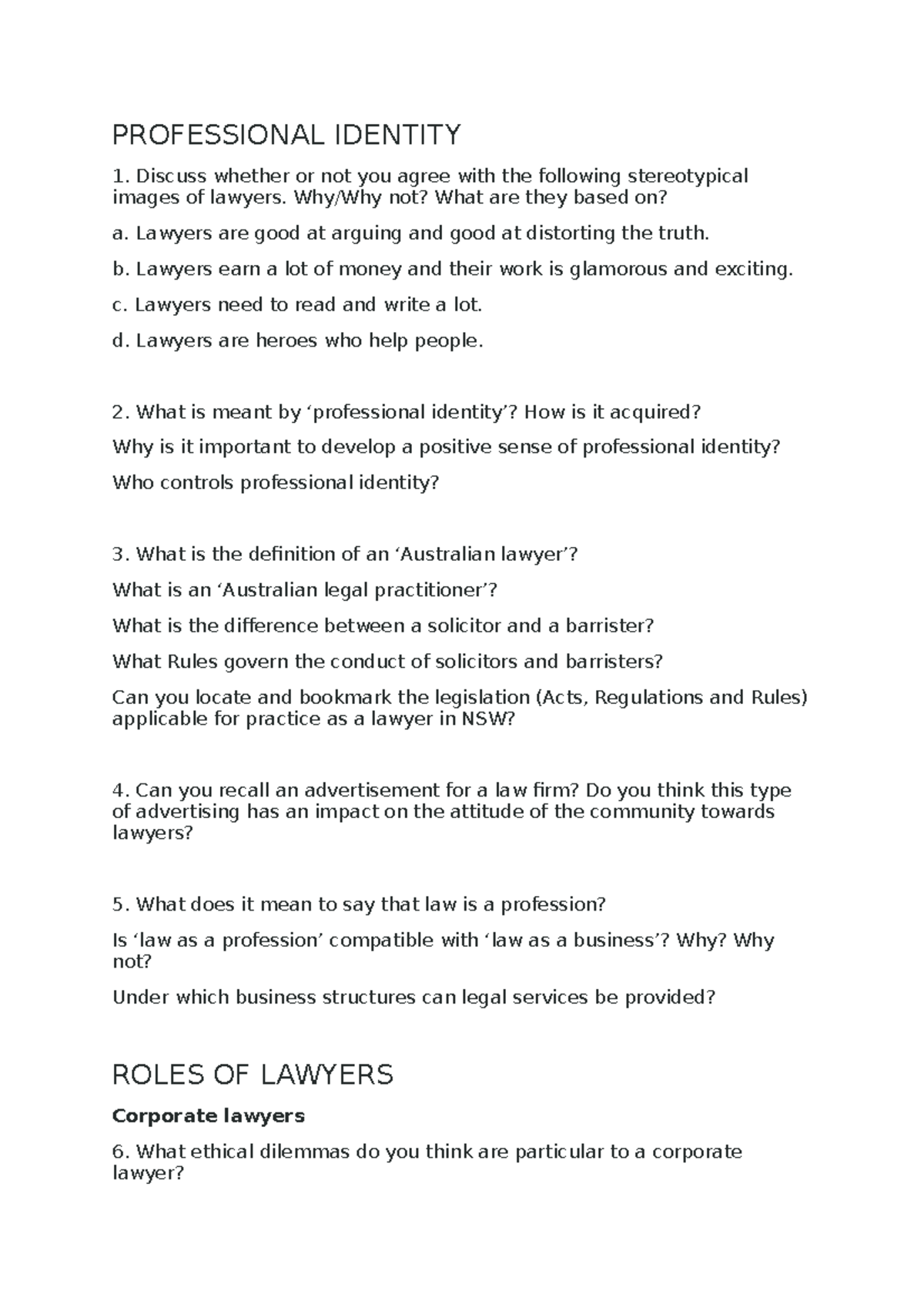 Question paper Professional Identity PROFESSIONAL IDENTITY Discuss