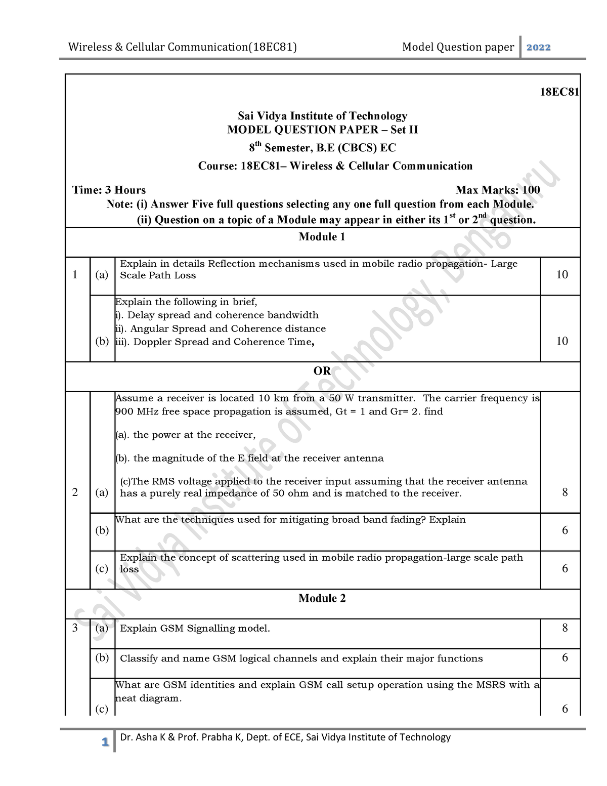 Model Questionpaper Paper 2 - Wireless & Cellular Communication(18EC81 ...