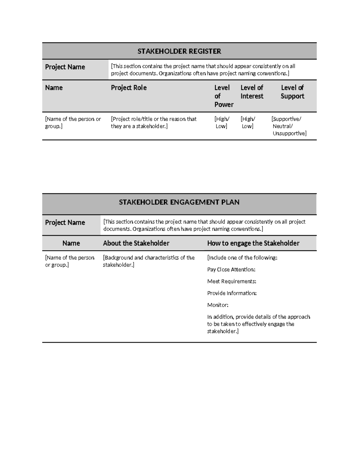 Stakeholder Engagement Plan - STAKEHOLDER REGISTER Project Name [This ...