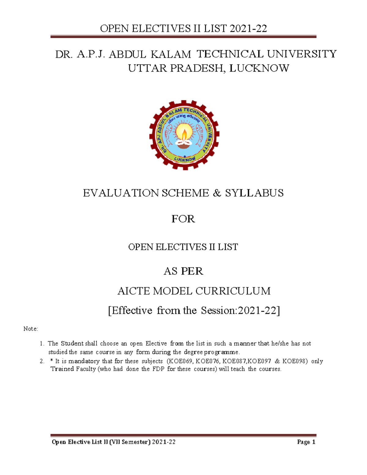 B.Tech. Open Elective II 4th Year VII Semester 2021 - OPEN ELECTIVES II ...