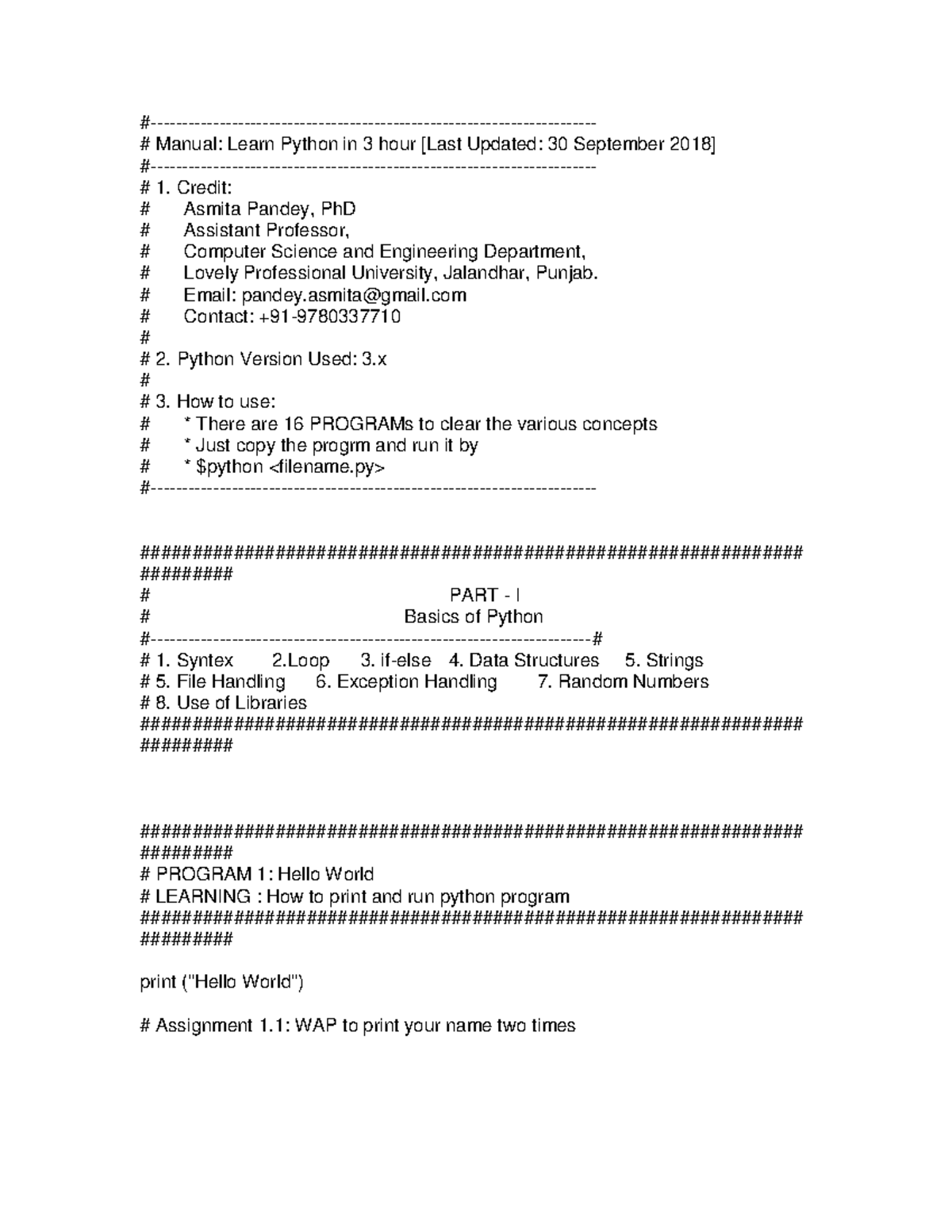 A100673815 24792 16 2019 Basics Practice - #- Manual: Learn Python in 3 ...