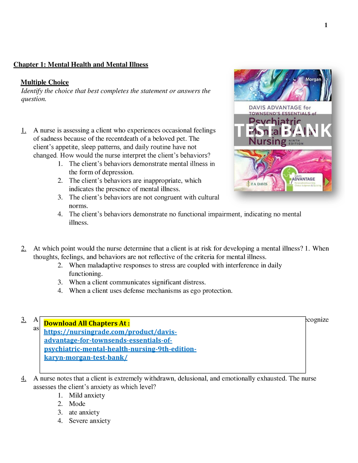 Davis Advantage For Psychiatric Mental Health Nursing 10th E