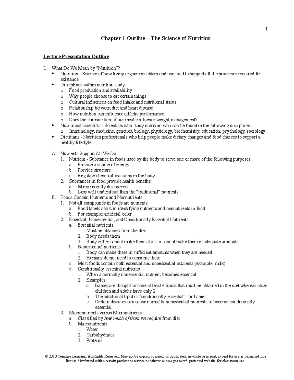 Chapter+1 - ch 1 - Chapter 1 Outline – The Science of Nutrition Lecture ...