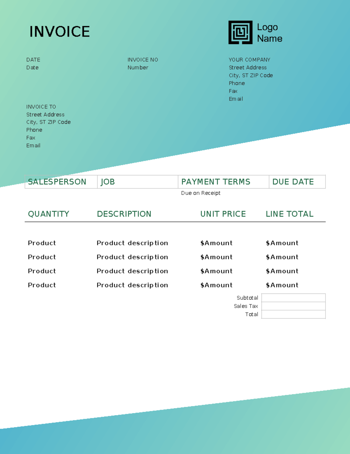 Accounts - INVOICE DATE Date INVOICE NO Number YOUR COMPANY Street ...