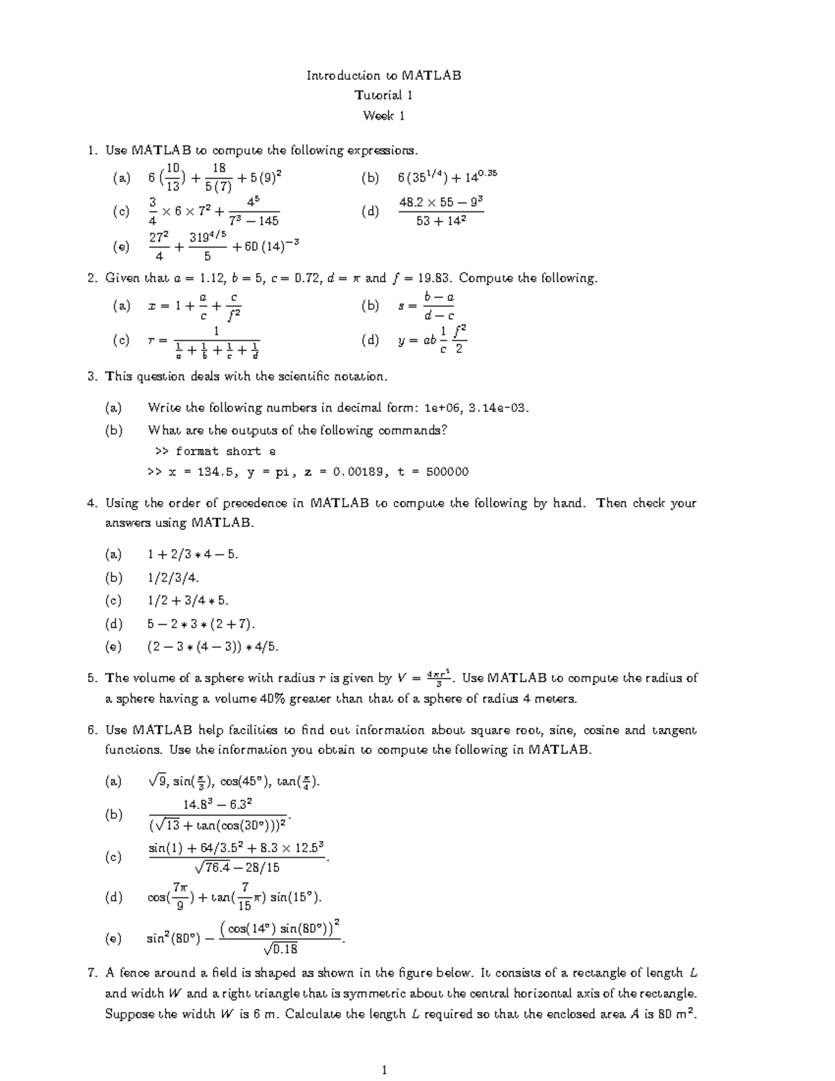 Tutorial 1 - mathhhhhh - Introduction to MATLAB Tutorial 1 Week 1 Use ...