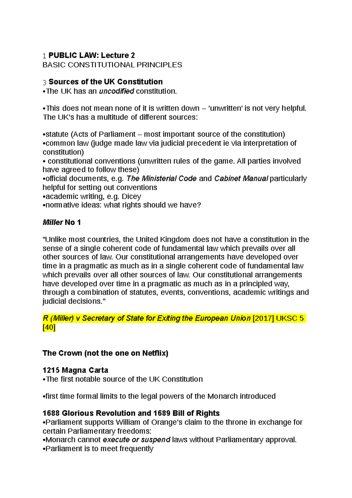 Lecture 2 Basic Constitutional Principles - 1 PUBLIC LAW: Lecture 2 ...