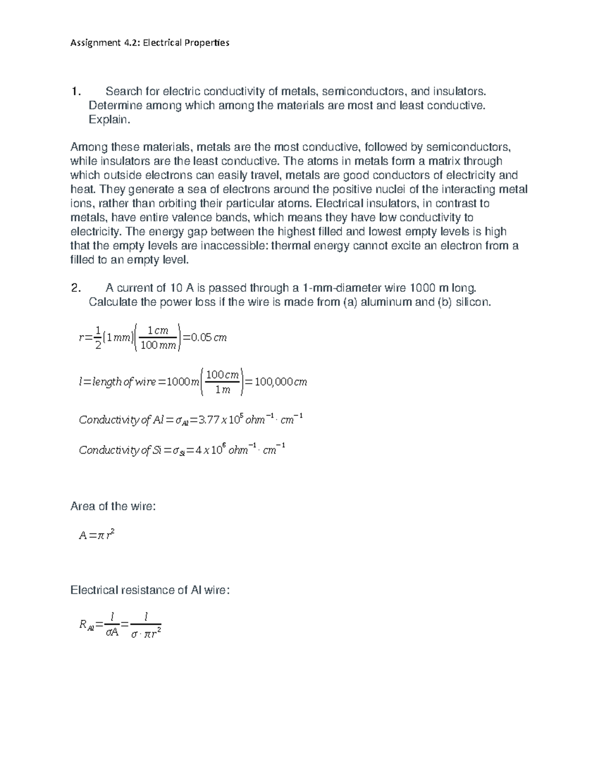 Assignment - Electrical Properties - Materials Science And Engineering ...