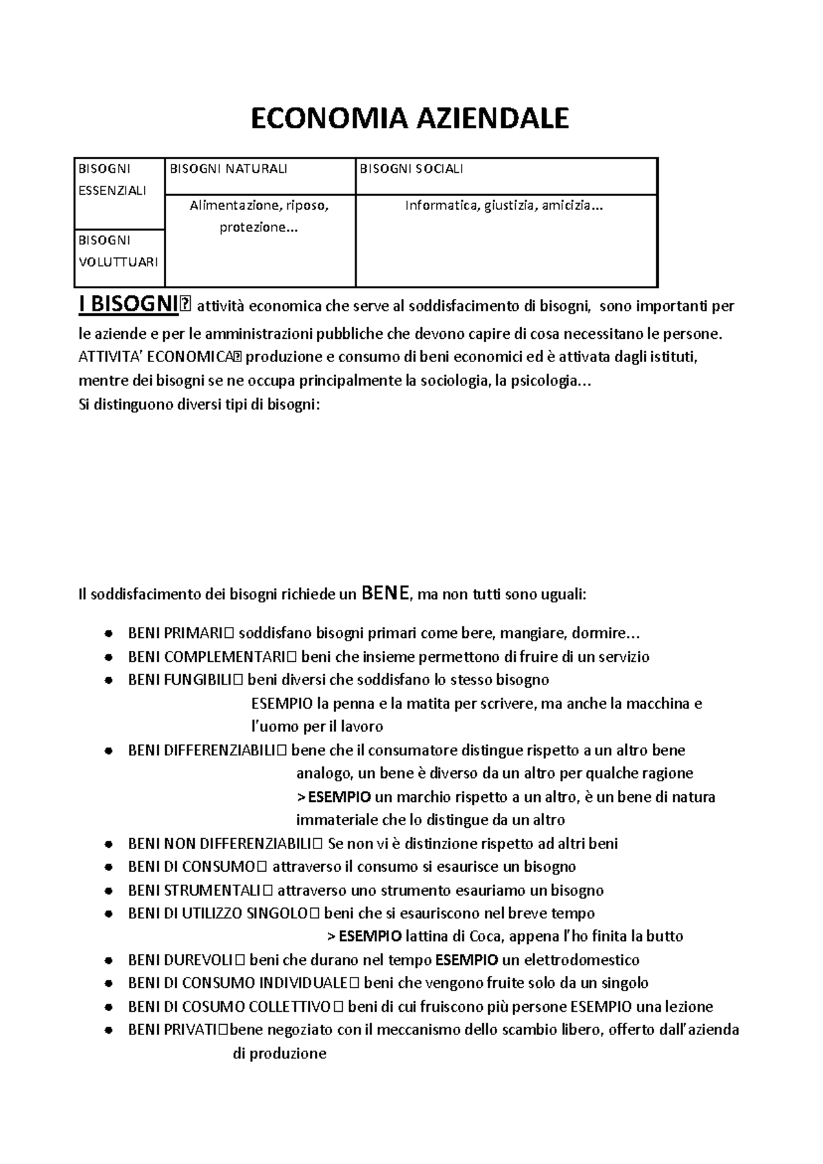 Economia Aziendale MOI - Lezione 1 I Bisogni - ECONOMIA AZIENDALE I ...