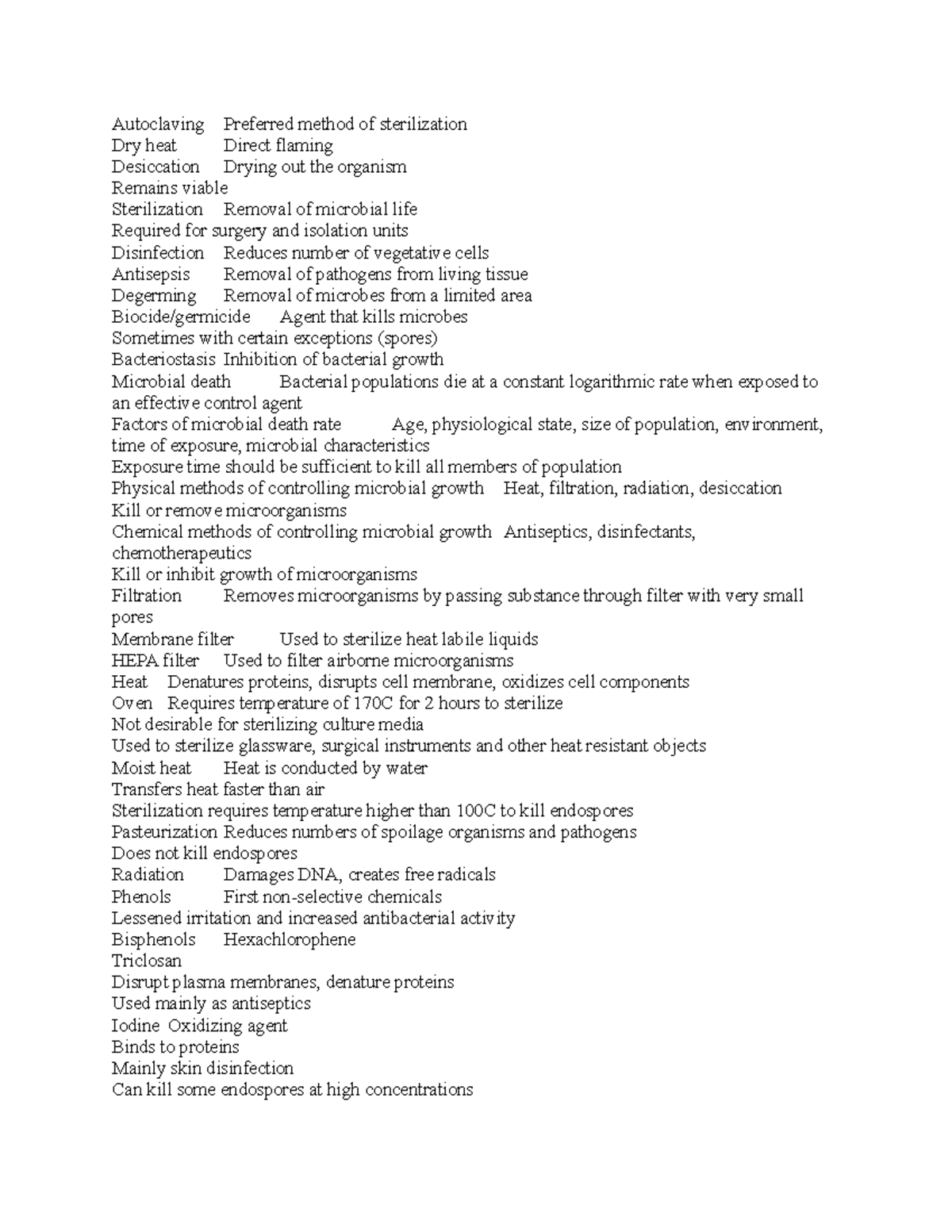 Microbiology Exam Three Review Autoclaving Preferred method of