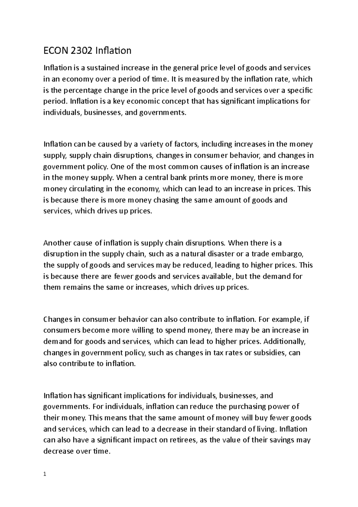 ECON 2302 Inflation - ECON 2302 Inflation Inflation is a sustained ...
