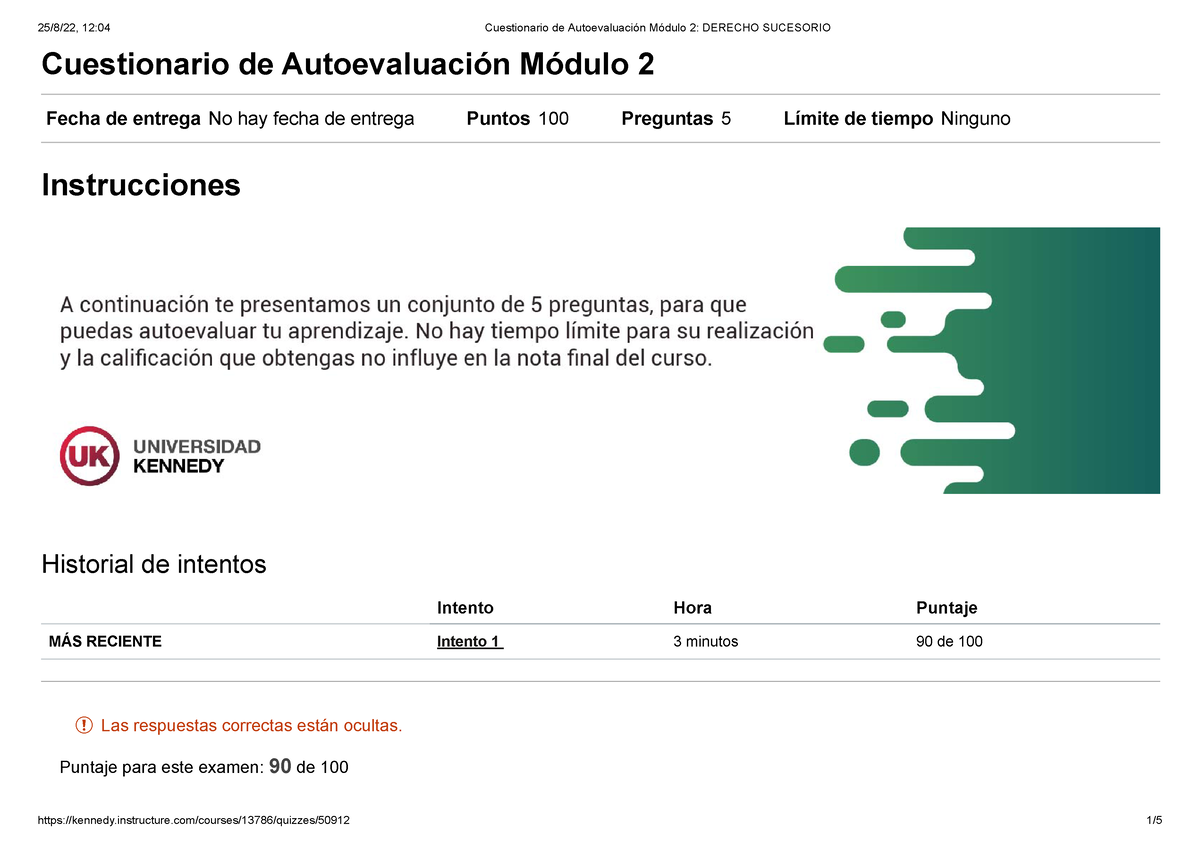 Autoevaluación Módulo 2 Derecho Sucesorio - Cuestionario De ...