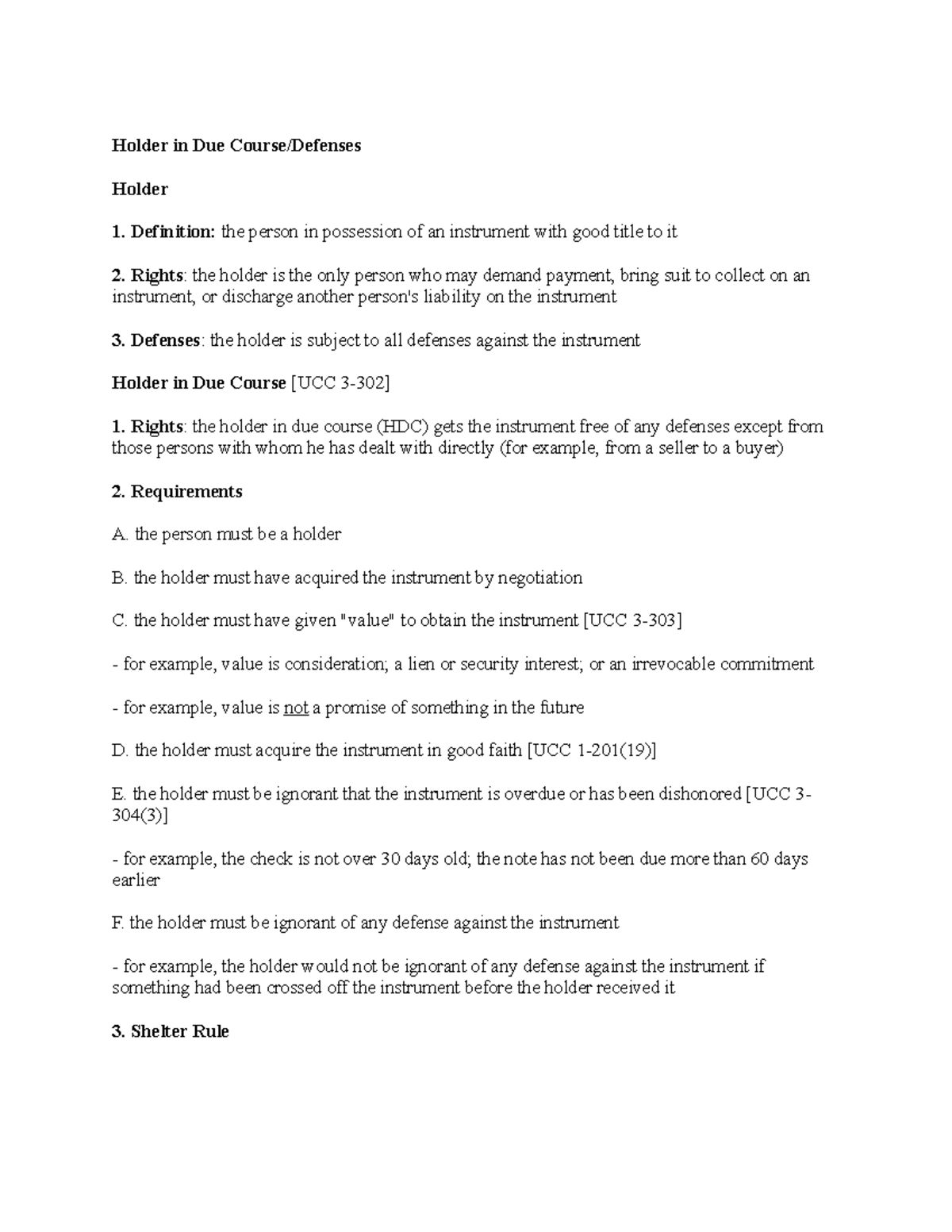 Holder in Due Course module Holder in Due Holder 1. Definition the