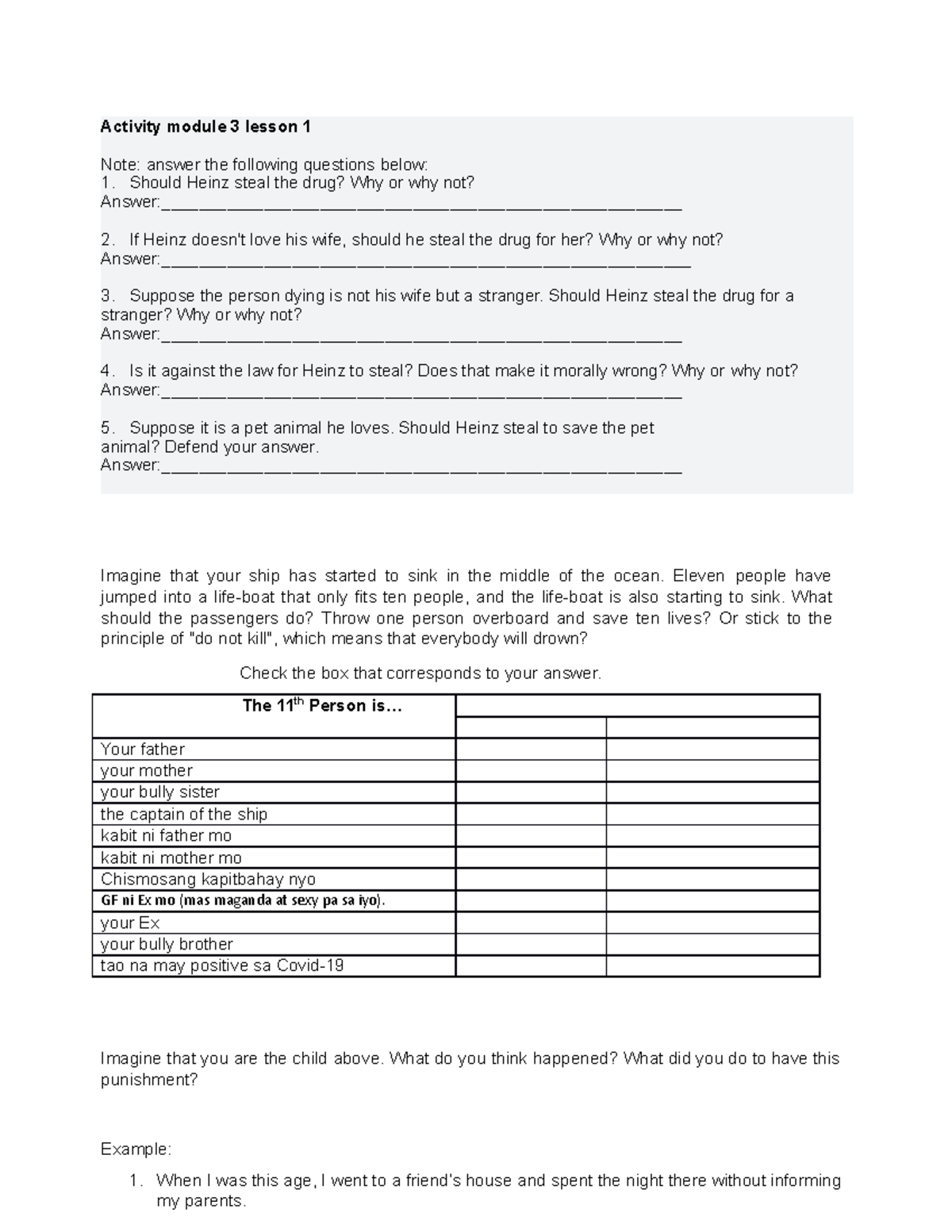 Activity module 3 lesson 1 Activity module 3 lesson 1 Note answer