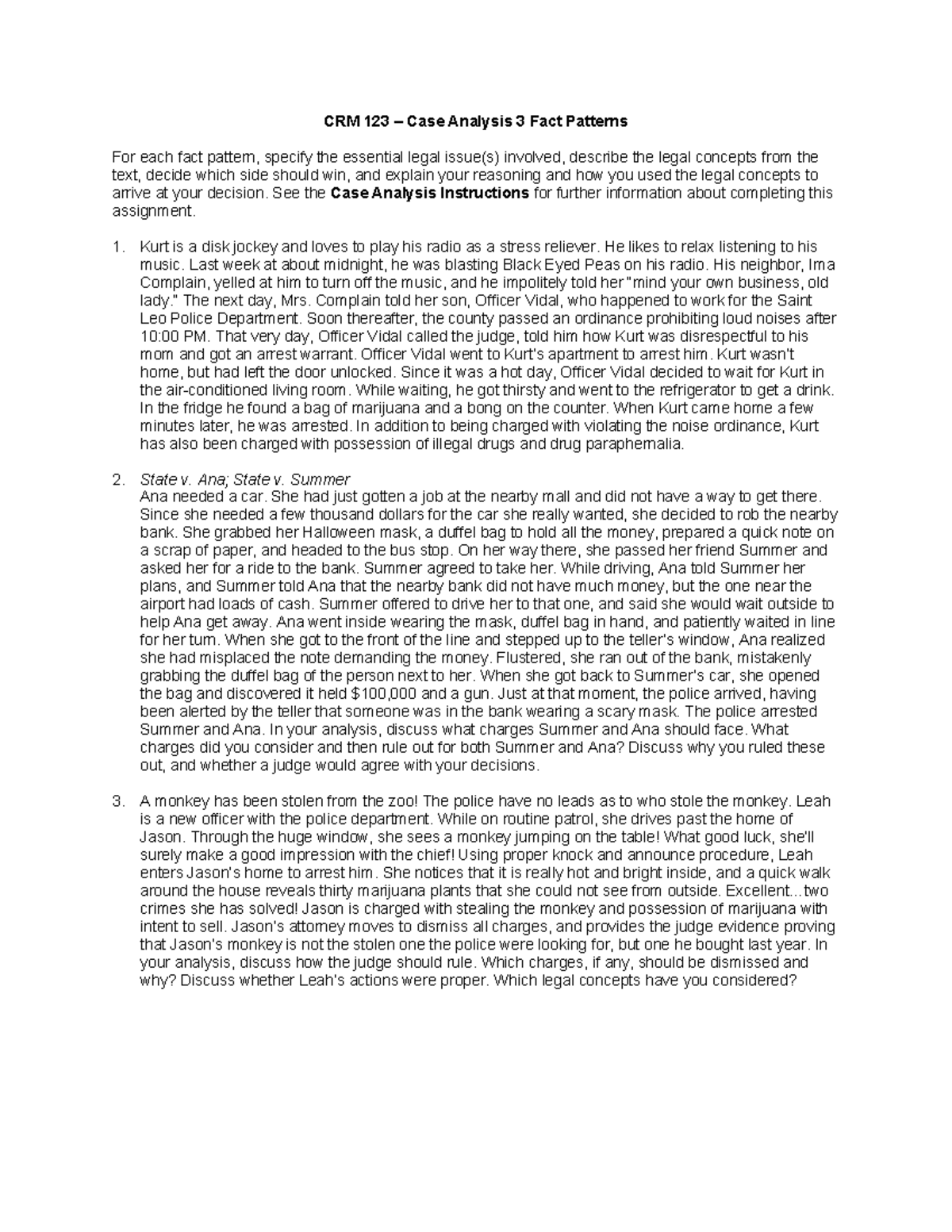 CRM123 Fact Pattern 3 - instruction - CRM 123 – Case Analysis 3 Fact ...