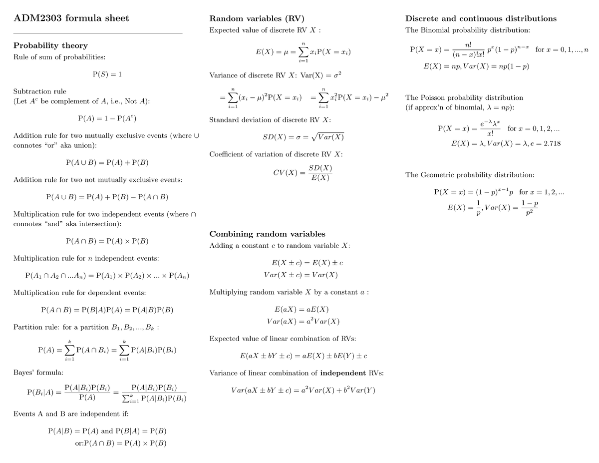 Formula Sheet - Midterm - ADM2303 - Studocu