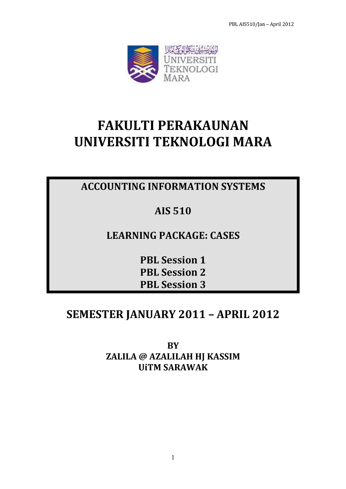 Ais510 Pbl Question Jan2011 Apr 2012 Accounting Information System Studocu