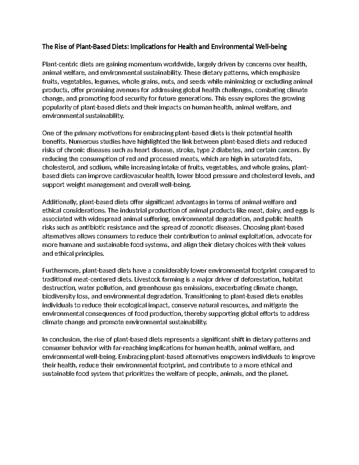 The Rise of Plant 3 - no. - The Rise of Plant-Based Diets: Implications ...