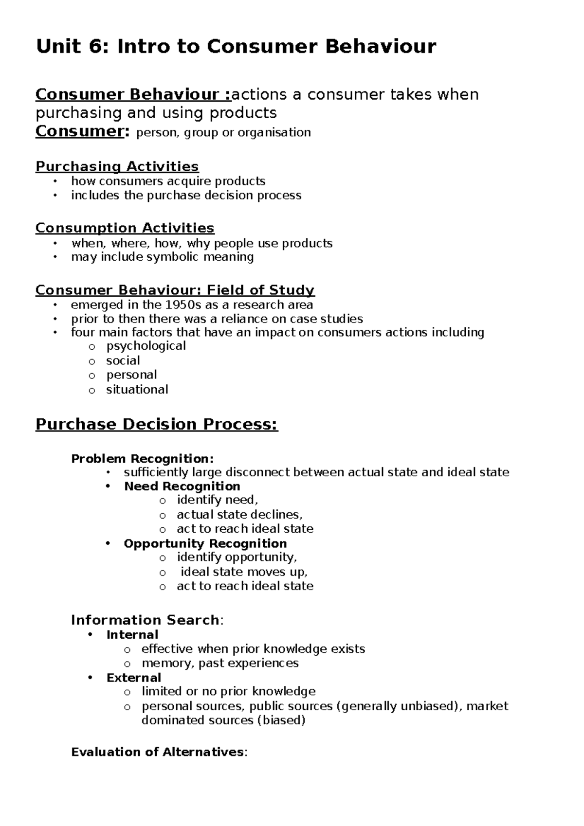 MOS1021B - Unit 6 - Consumer Behaviour - Unit 6: Intro To Consumer ...