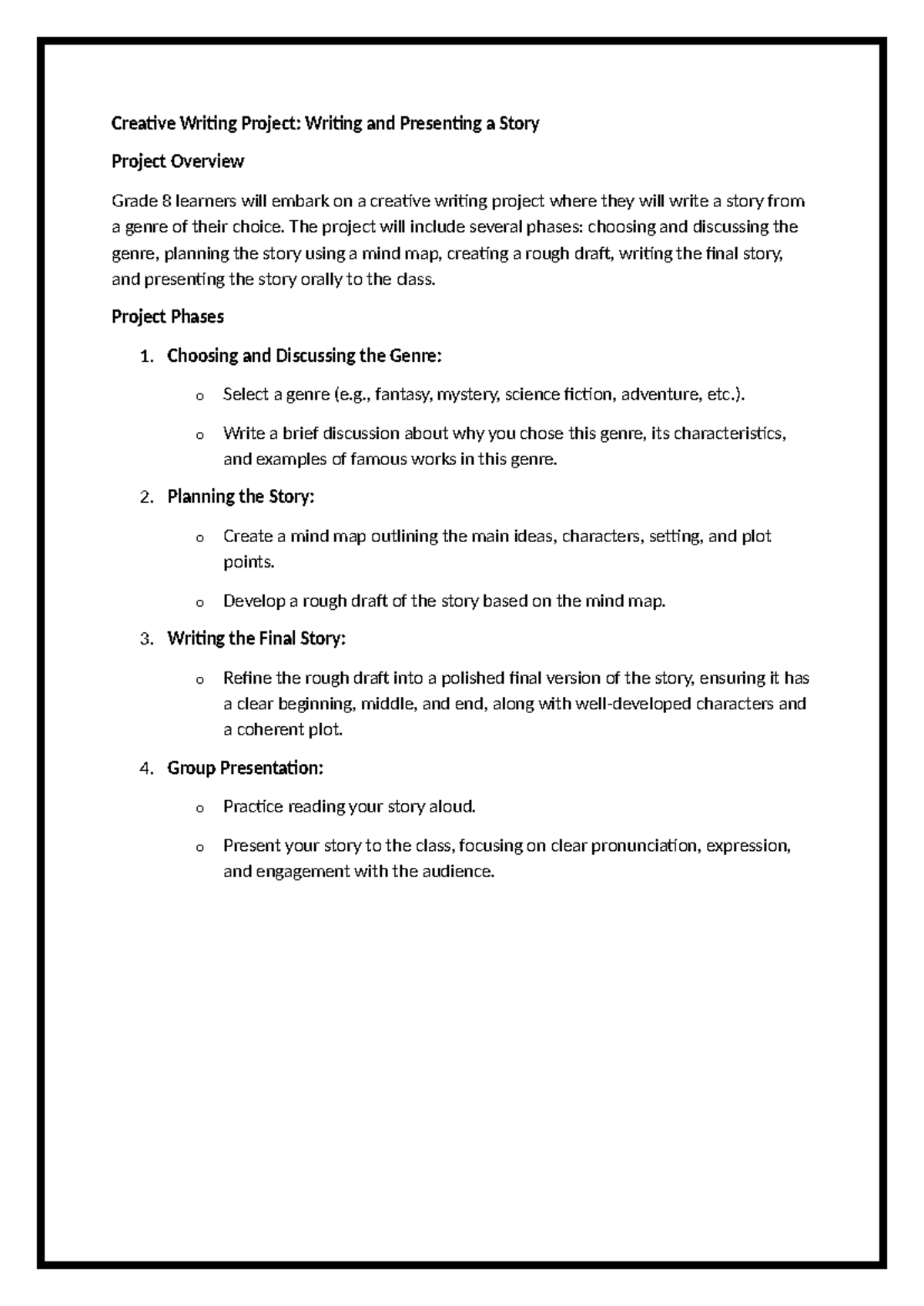 Creative Writing Task - Creative Writing Project: Writing and ...