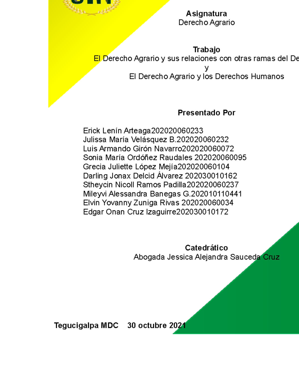 Trabajo Investigativo Derecho Agrario - Asignatura Derecho Agrario ...