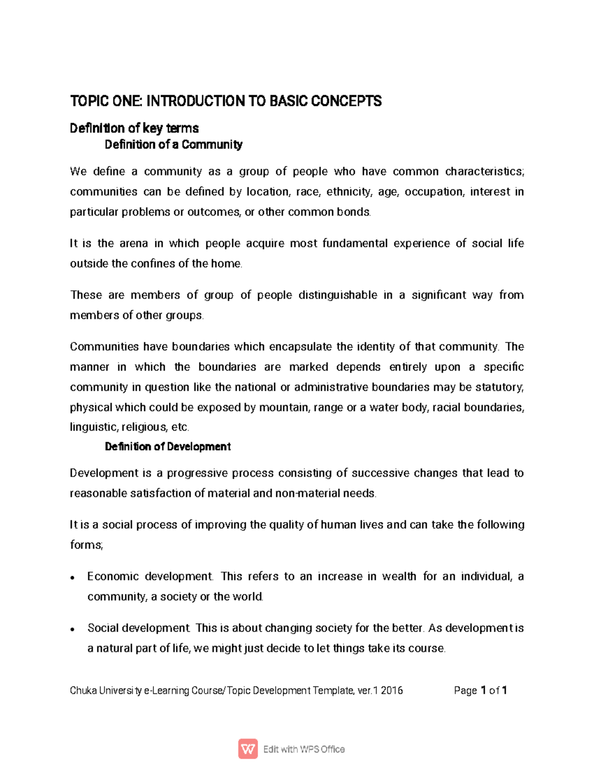 CDEV 110; Summary Notes - TOPIC ONE: INTRODUCTION TO BASIC CONCEPTS ...