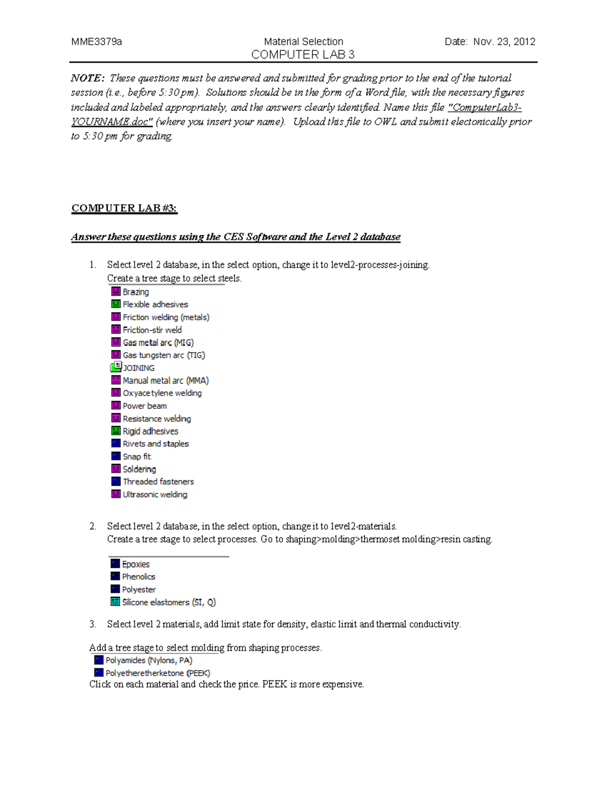 Computer+Lab 3-Solution - MME3379a Material Selection Date: Nov. 23 ...