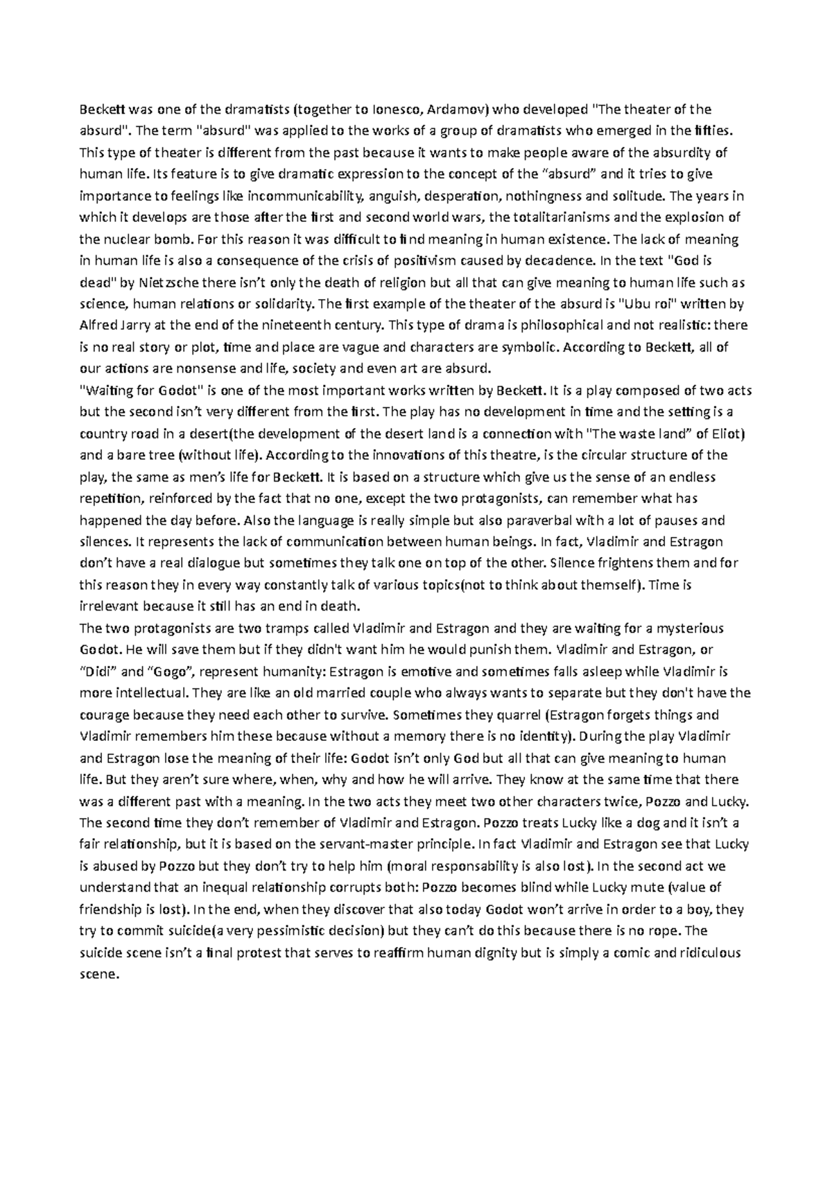 Beckett The term "absurd" was applied to the works of a group of dramatists who emerged Studocu