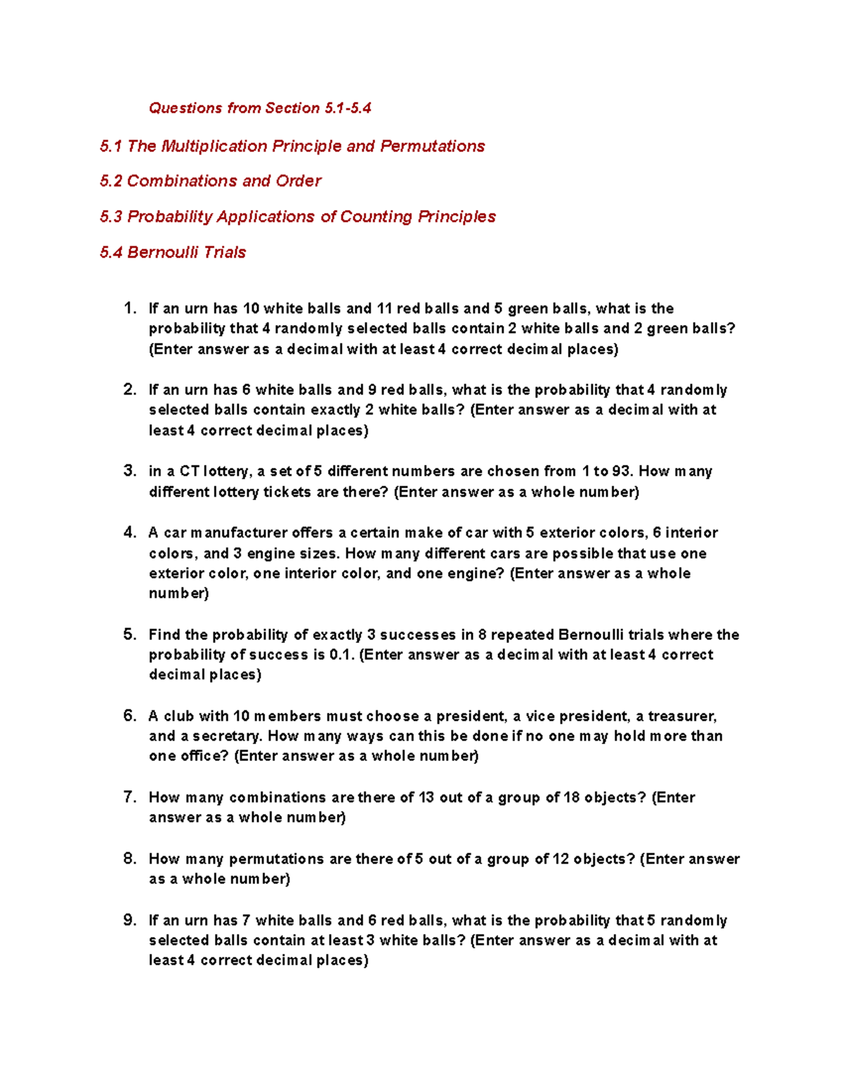 Math 1070 Exam 2 Questions Questions from Section 55. 5 The
