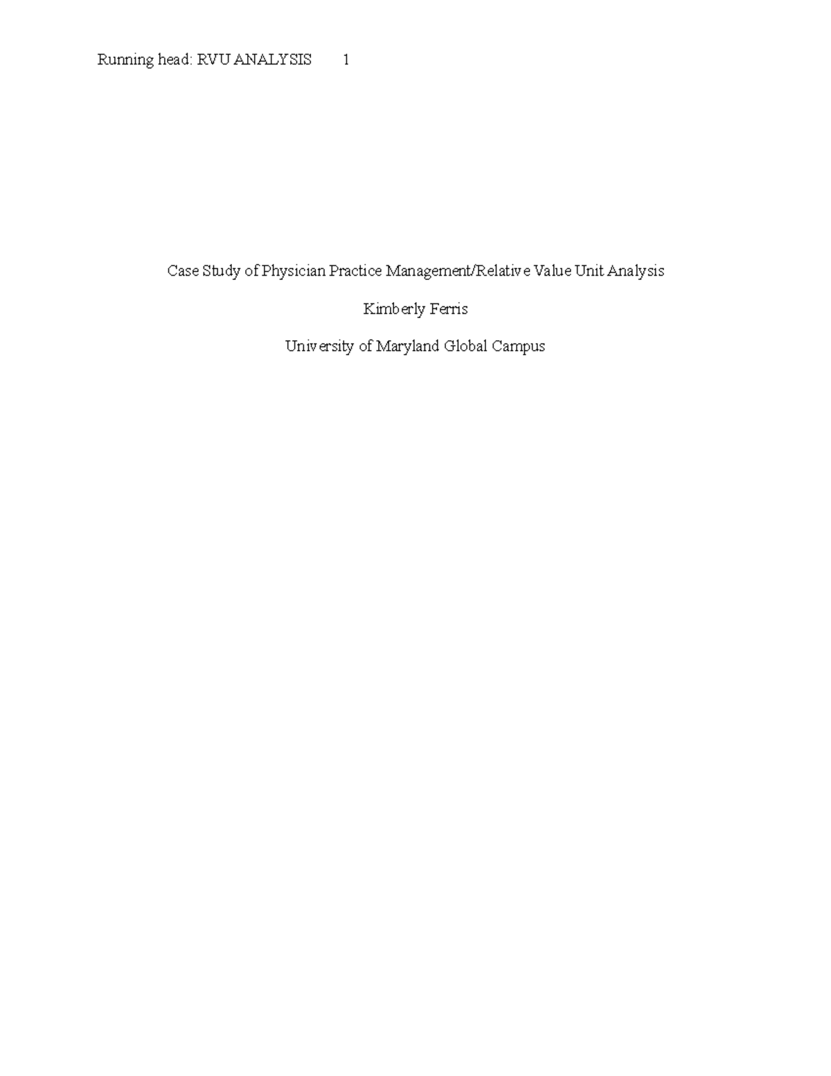RVU Analysis in Physician Practice - Studocu