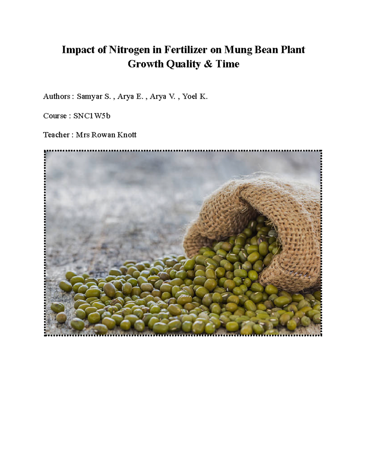 Study of mung bean plants - Impact of Nitrogen in Fertilizer on Mung ...