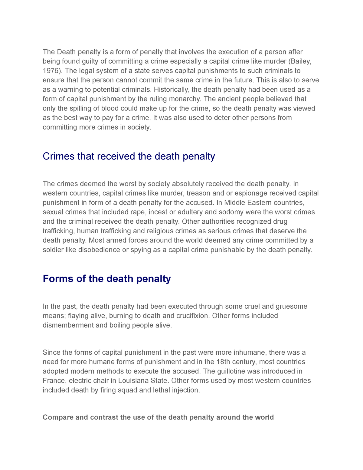 compare and contrast essay death penalty