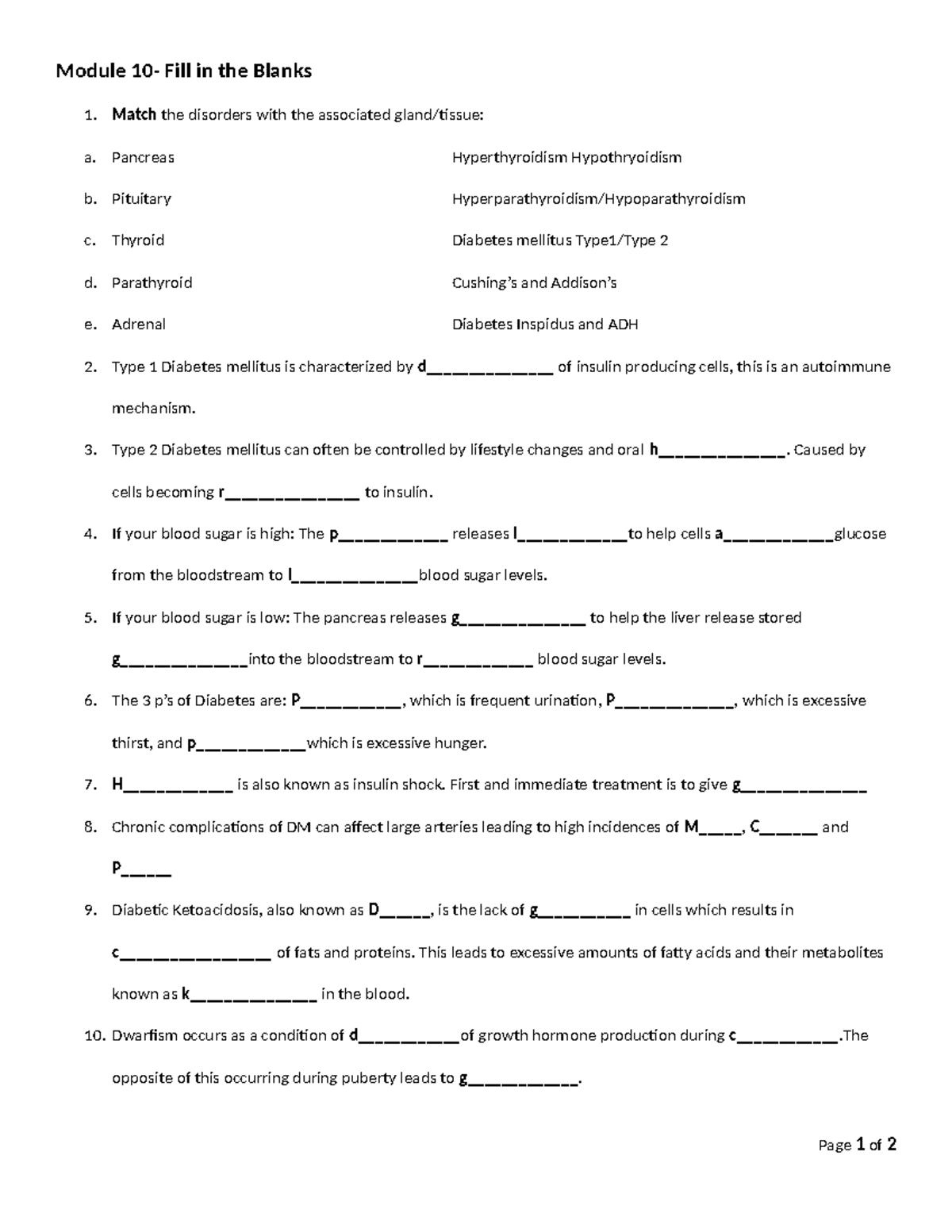 Module 10 Fill in the Blanks - Module 10- Fill in the Blanks Match the ...