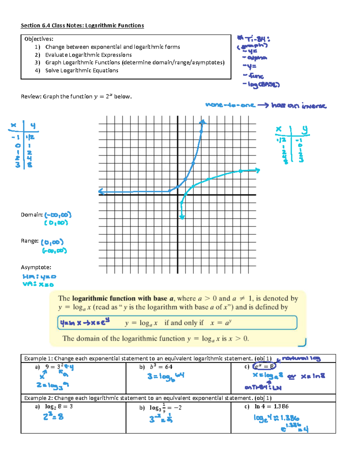Unit Vi 6.4 guided notes (LOG Functions) - Section 6 Class Notes ...